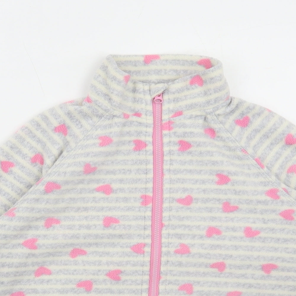 Primark Girls Grey Striped Polyester Full Zip Sweatshirt Size 6-7 Years Zip - Love Hearts