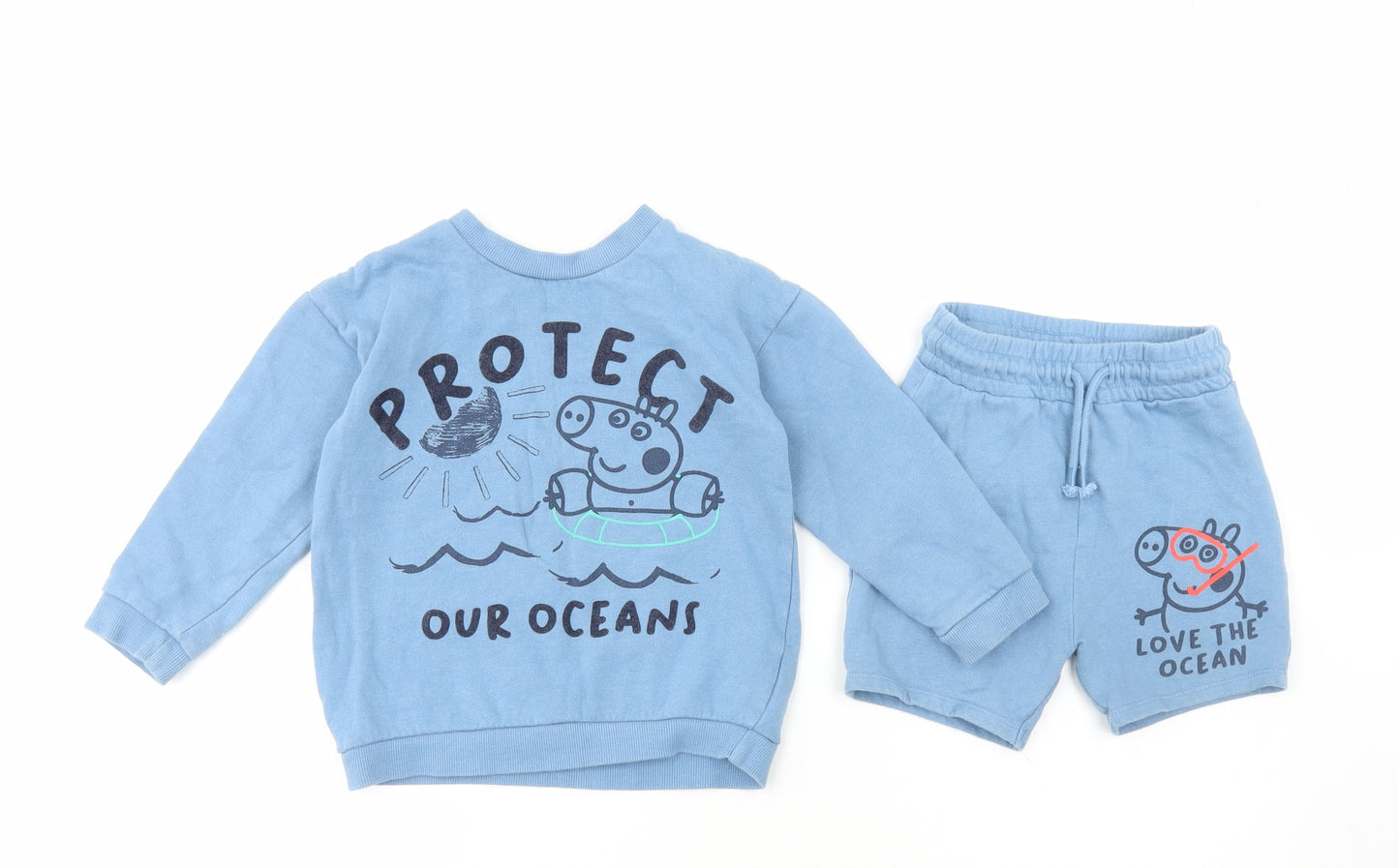 George Boys Blue Cotton Pullover Sweatshirt Size 2-3 Years Pullover - Two part set/Protect our oceans / Peppa pig