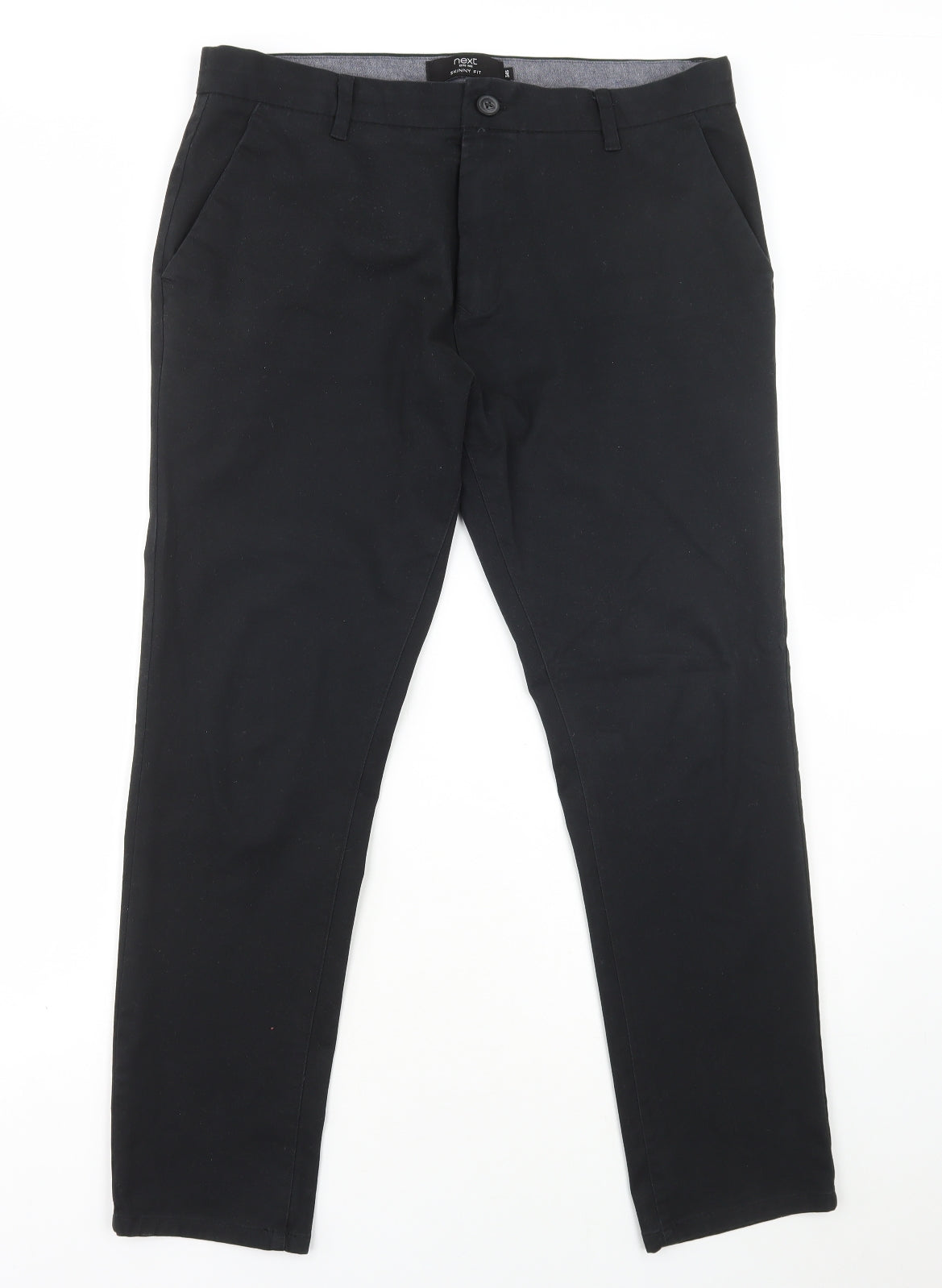 NEXT Mens Black Cotton Trousers Size 34 in L29 in Regular Button