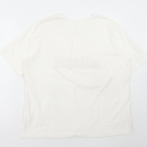 Damart Womens White Cotton Basic T-Shirt Size L Scoop Neck - Flowers