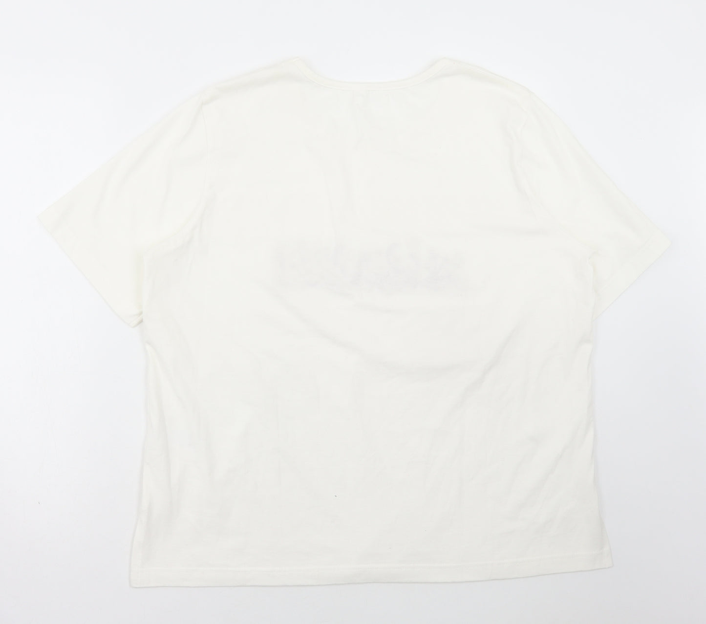 Damart Womens White Cotton Basic T-Shirt Size L Scoop Neck - Flowers