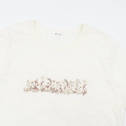 Damart Womens White Cotton Basic T-Shirt Size L Scoop Neck - Flowers