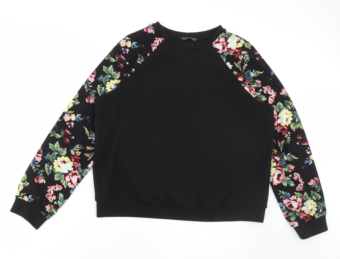 SheIn Womens Black Floral Polyester Pullover Sweatshirt Size L Pullover