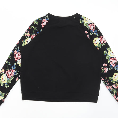 SheIn Womens Black Floral Polyester Pullover Sweatshirt Size L Pullover