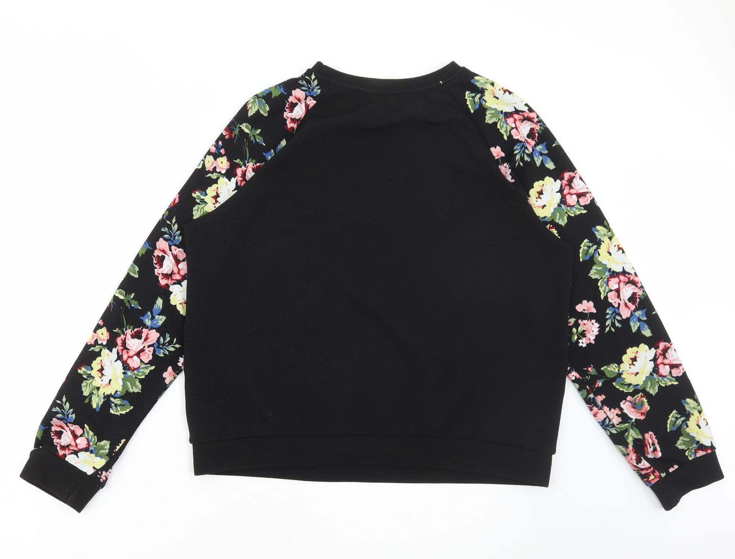 SheIn Womens Black Floral Polyester Pullover Sweatshirt Size L Pullover
