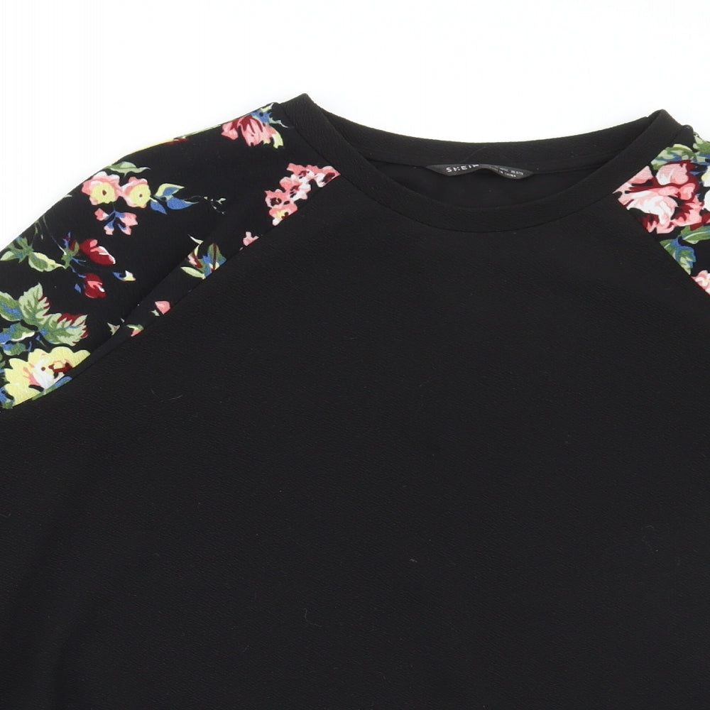 SheIn Womens Black Floral Polyester Pullover Sweatshirt Size L Pullover