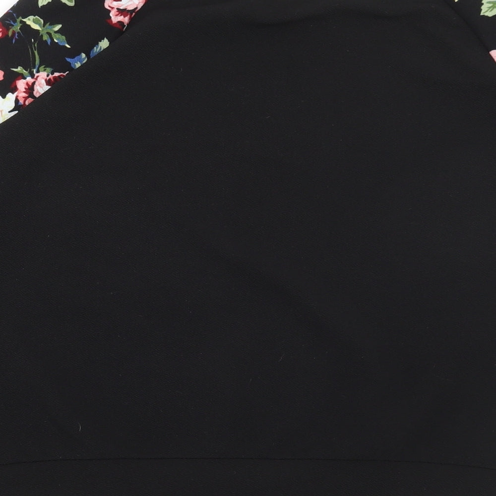 SheIn Womens Black Floral Polyester Pullover Sweatshirt Size L Pullover