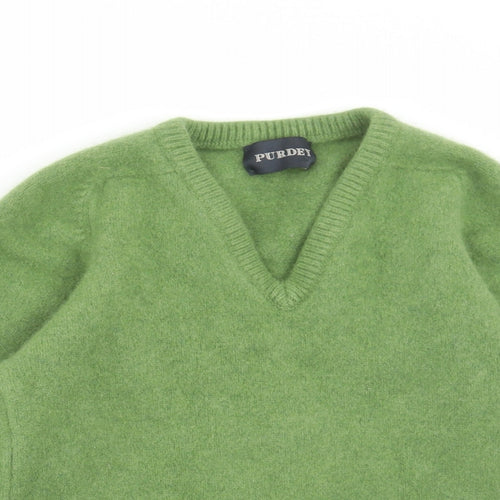 Purdey Womens Green V-Neck Wool Pullover Jumper Size XS