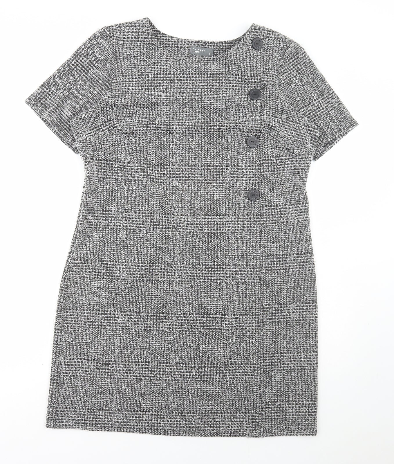Matalan Womens Grey Plaid Polyester A-Line Size 16 Scoop Neck Pullover