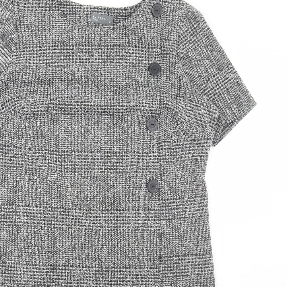 Matalan Womens Grey Plaid Polyester A-Line Size 16 Scoop Neck Pullover