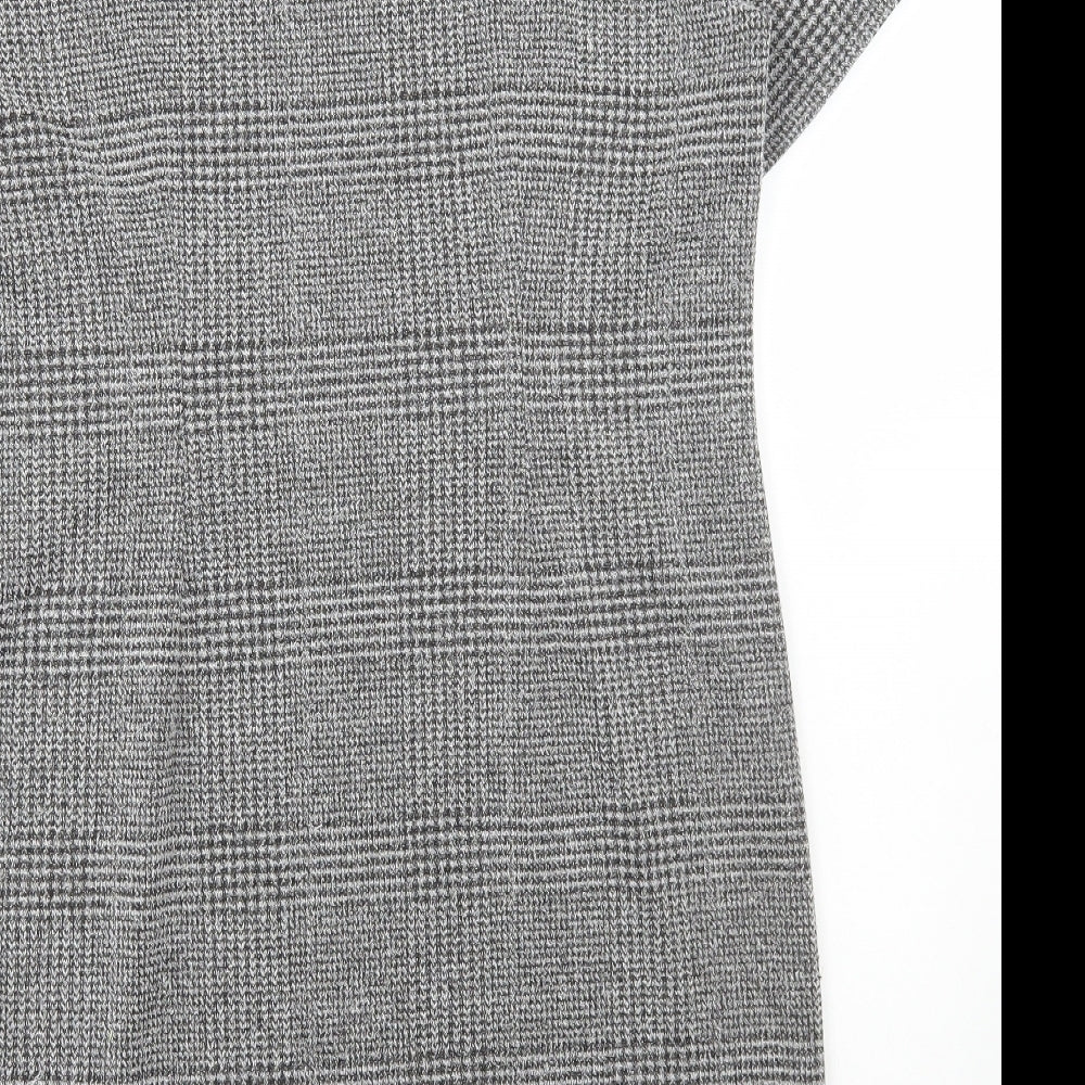 Matalan Womens Grey Plaid Polyester A-Line Size 16 Scoop Neck Pullover