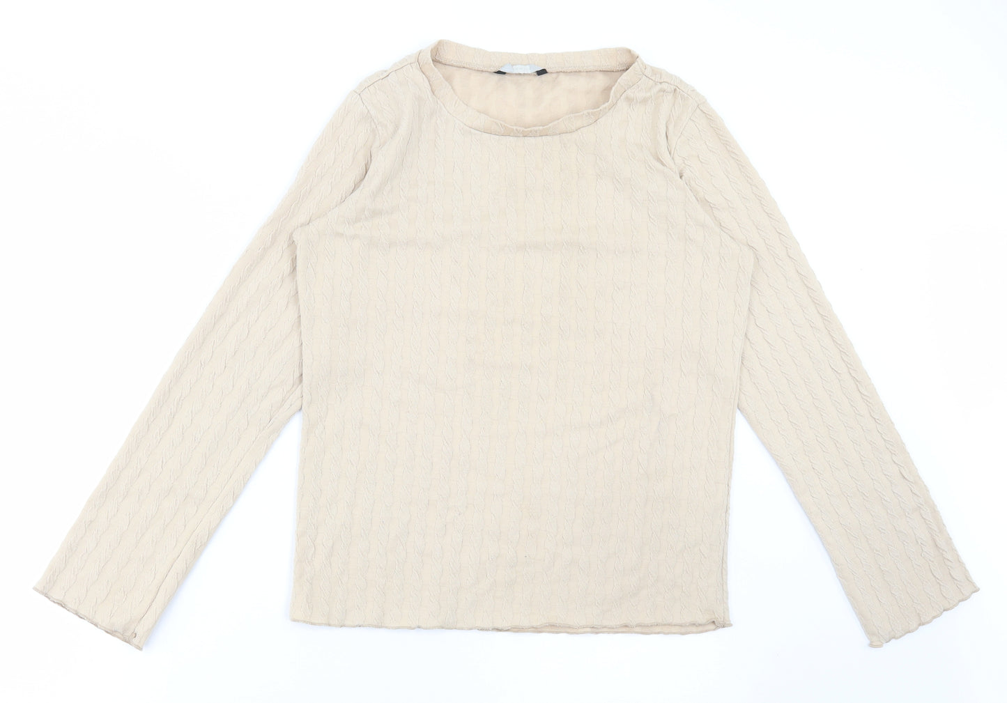 George Womens Beige Polyester Basic T-Shirt Size 14 Round Neck