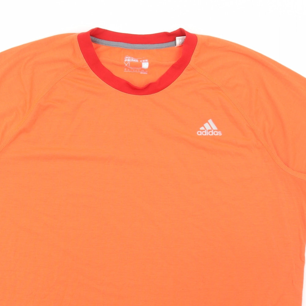 adidas Mens Orange Polyester T-Shirt Size XL Round Neck