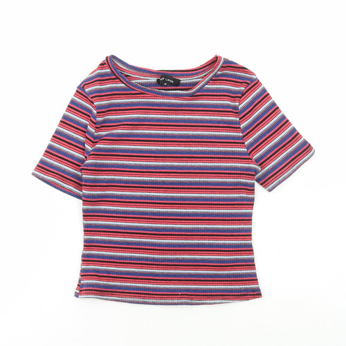 New Look Womens Multicoloured Striped Polyester Cropped T-Shirt Size 10 Boat Neck