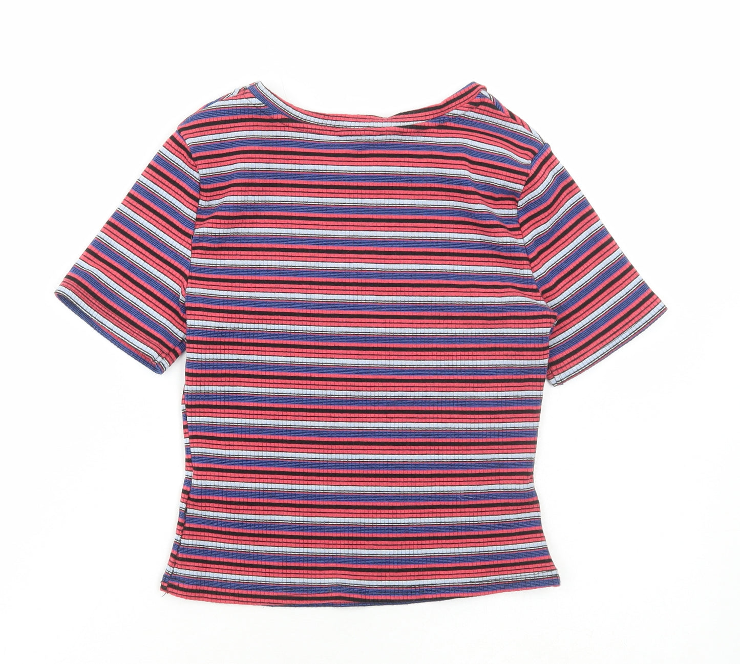 New Look Womens Multicoloured Striped Polyester Cropped T-Shirt Size 10 Boat Neck