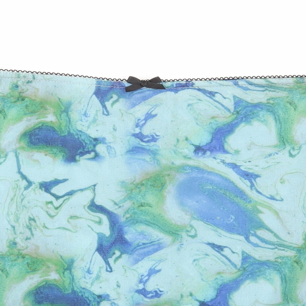 Urban Outfitters Womens Blue Nylon A-Line Skirt Size S - Marble Effect Lettuce Hem