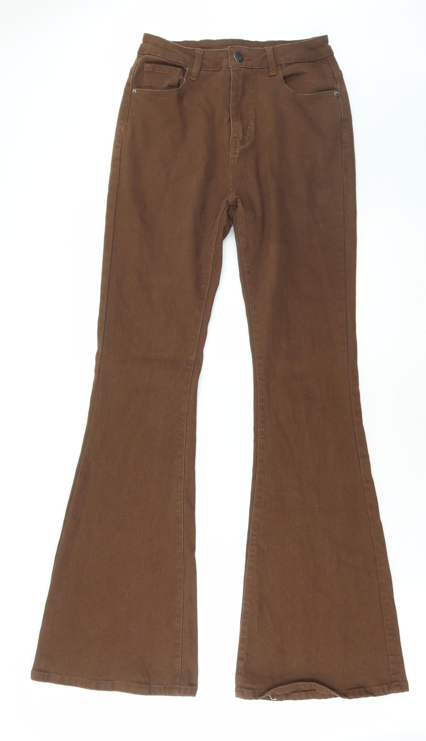 SheIn Womens Brown Cotton Flared Jeans Size S L32 in Regular Zip