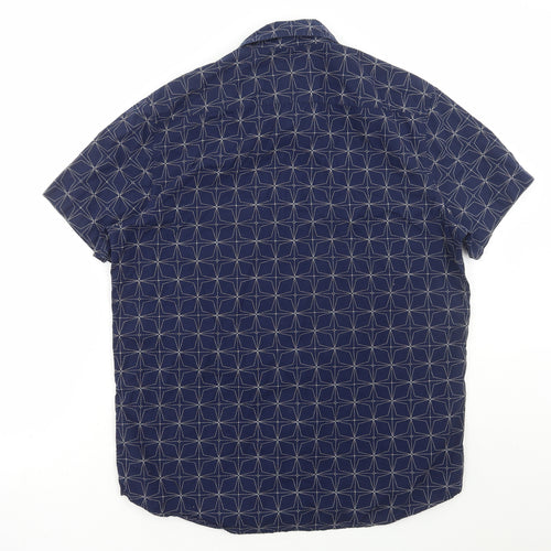 FOREVER 21 Mens Blue Geometric Cotton Button-Up Size L Collared Button