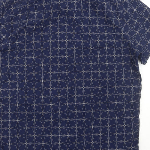 FOREVER 21 Mens Blue Geometric Cotton Button-Up Size L Collared Button