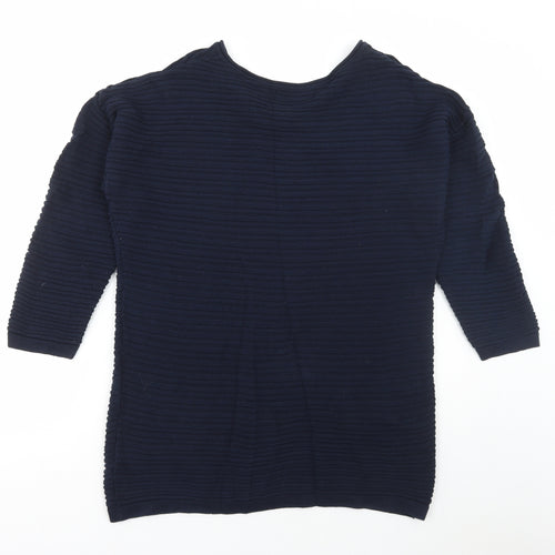 Adini Womens Blue Scoop Neck Cotton Pullover Jumper Size S