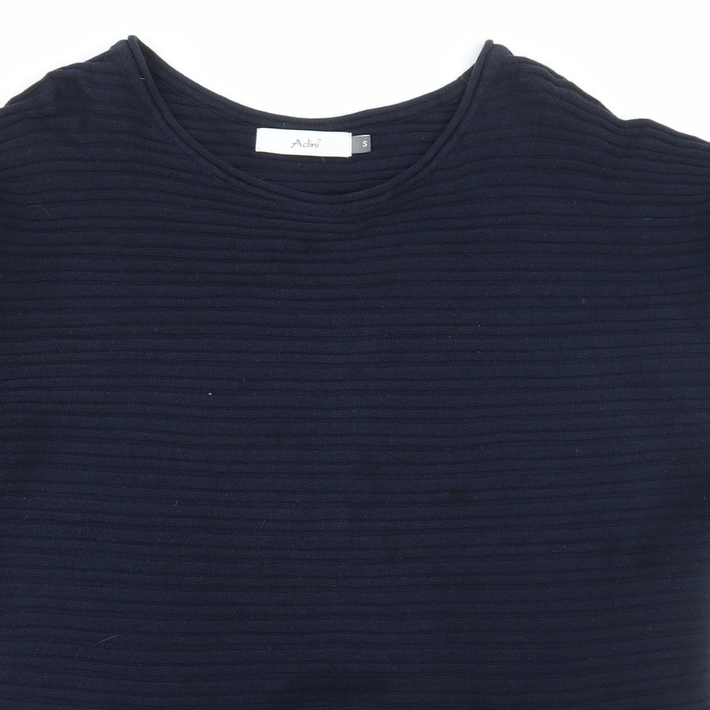 Adini Womens Blue Scoop Neck Cotton Pullover Jumper Size S