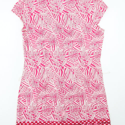 Debenhams Womens Pink Geometric Cotton A-Line Size 12 V-Neck Button