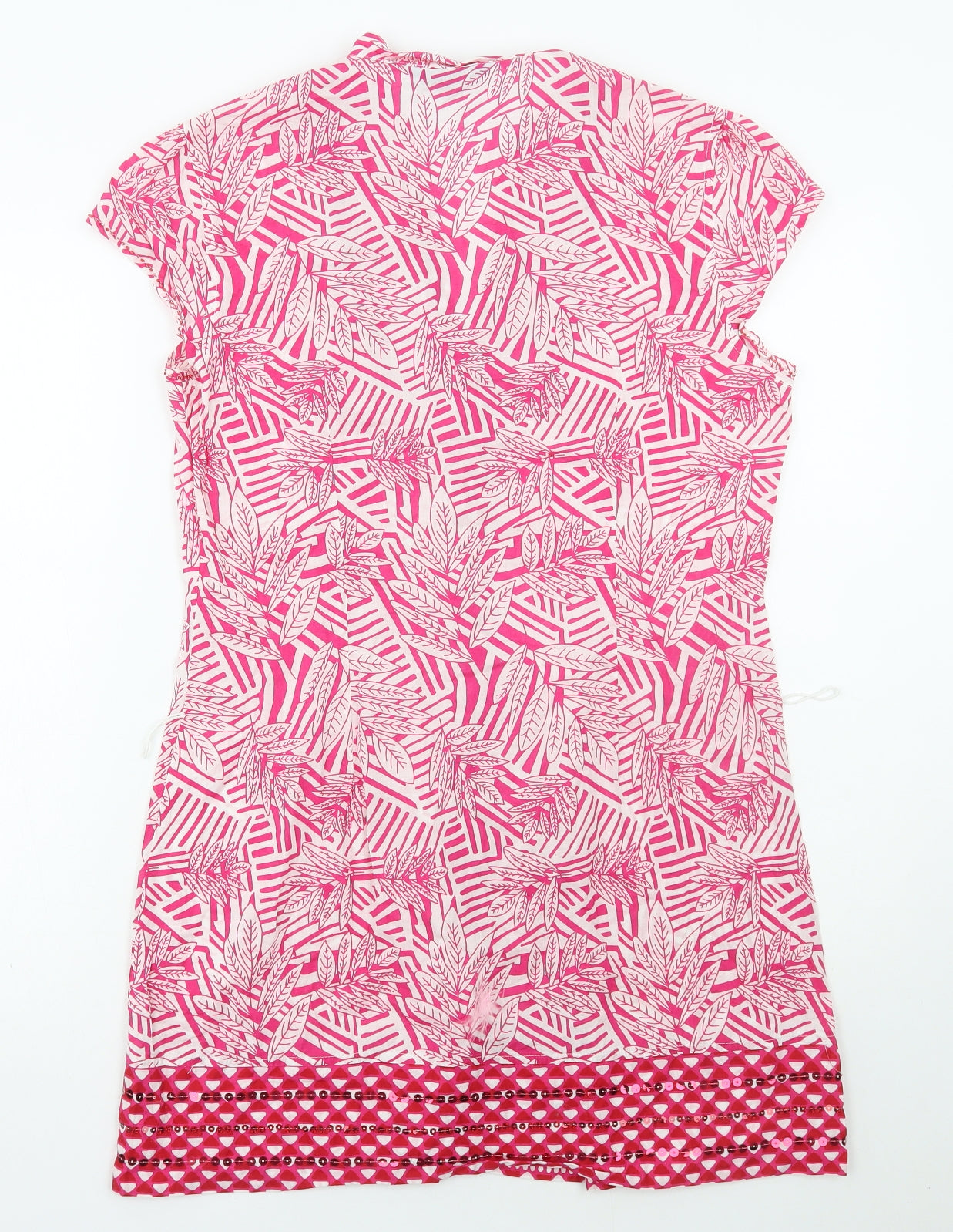 Debenhams Womens Pink Geometric Cotton A-Line Size 12 V-Neck Button