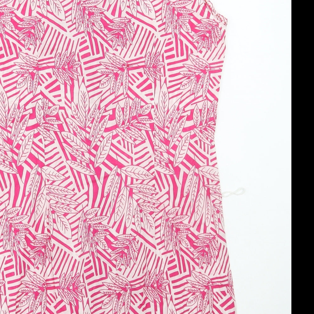 Debenhams Womens Pink Geometric Cotton A-Line Size 12 V-Neck Button