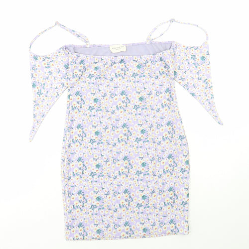 Kiss the Sky Womens Purple Floral Polyester Bodycon Size L Square Neck Pullover