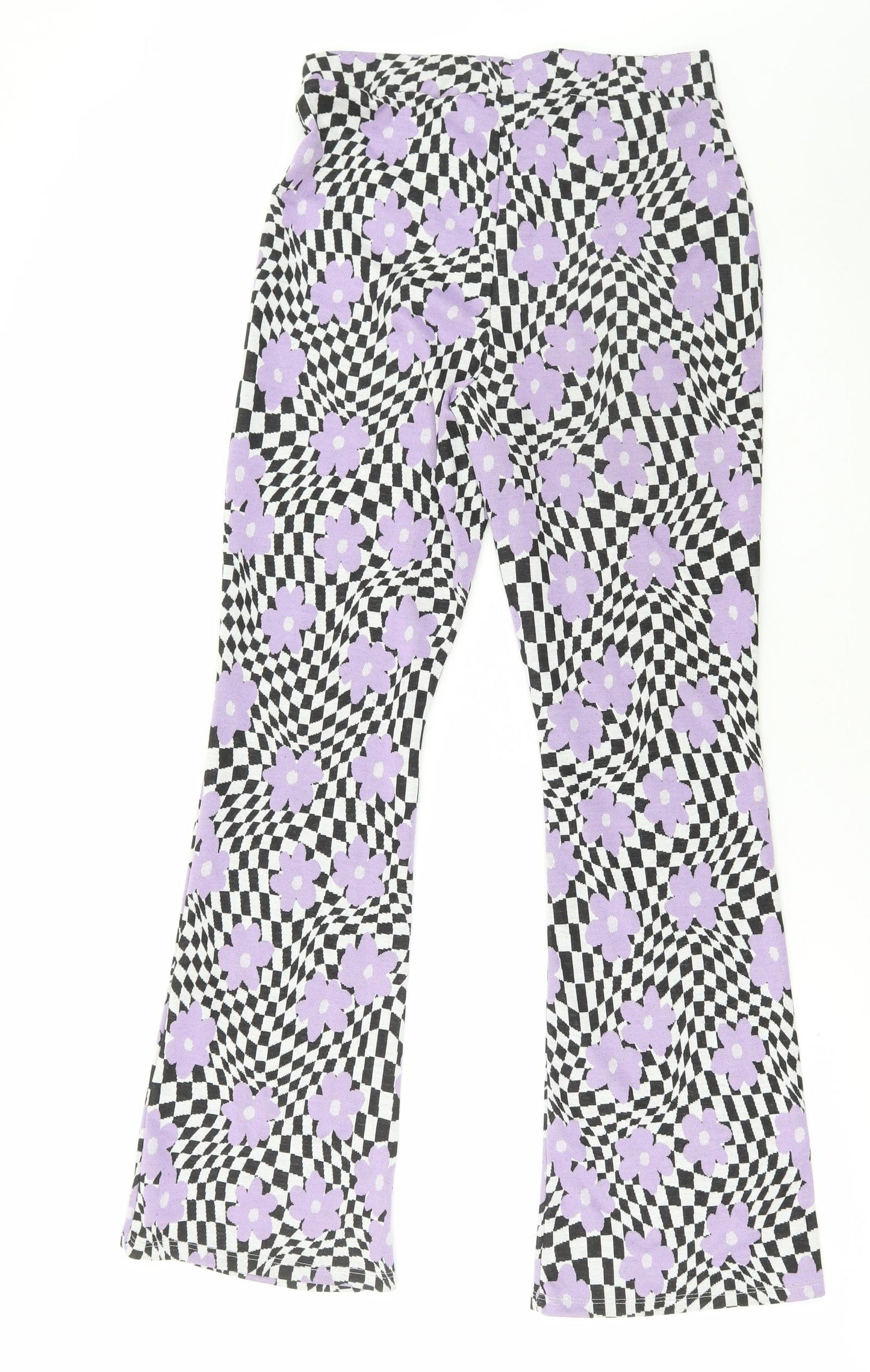 Primark Womens Purple Check Polyester Trousers Size S L32 in Regular - Flowers