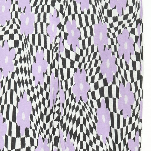 Primark Womens Purple Check Polyester Trousers Size S L32 in Regular - Flowers