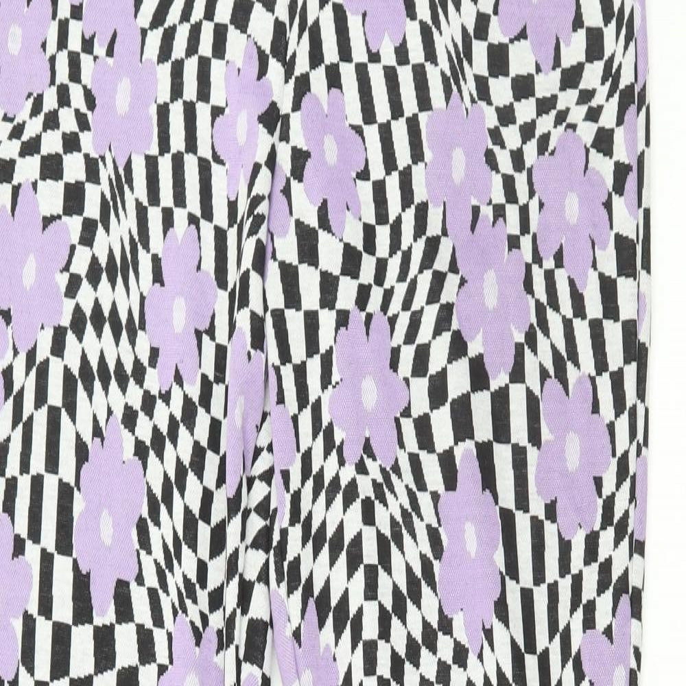 Primark Womens Purple Check Polyester Trousers Size S L32 in Regular - Flowers