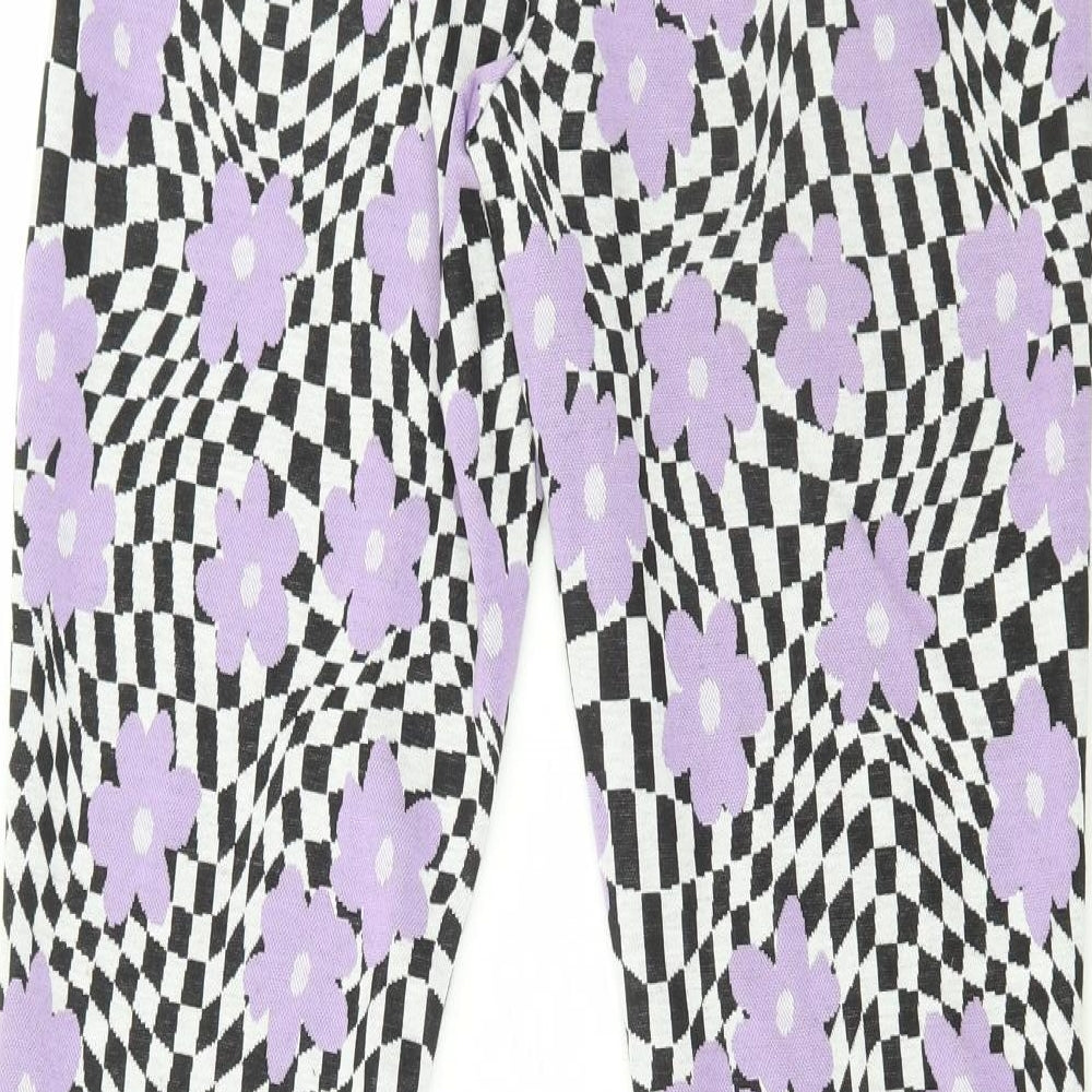 Primark Womens Purple Check Polyester Trousers Size S L32 in Regular - Flowers