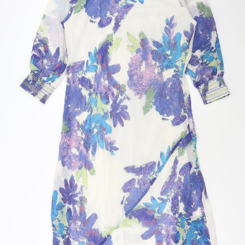 Adini Womens White Floral Polyester A-Line Size M Square Neck Pullover