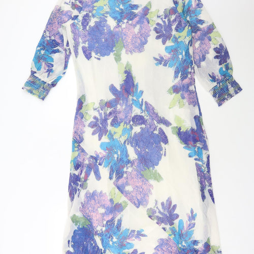 Adini Womens White Floral Polyester A-Line Size M Square Neck Pullover