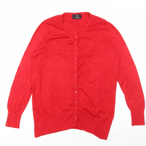 Simon Jeffrey Womens Red V-Neck Rayon Cardigan Jumper Size M