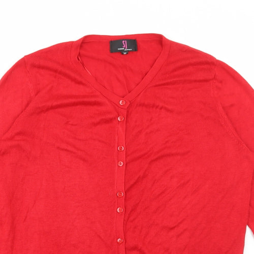 Simon Jeffrey Womens Red V-Neck Rayon Cardigan Jumper Size M