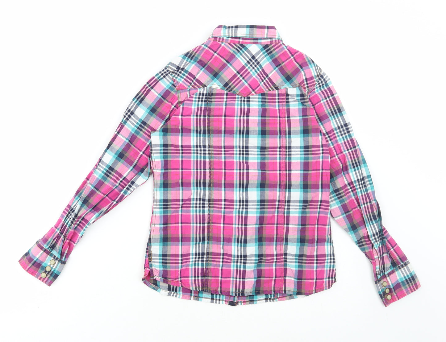 NEXT Girls Pink Plaid Cotton Basic Button-Up Size 11 Years Collared Snap