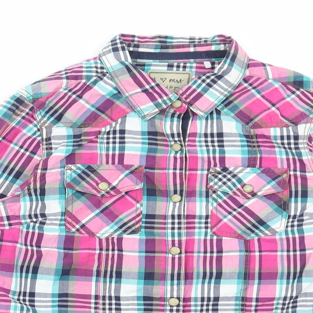 NEXT Girls Pink Plaid Cotton Basic Button-Up Size 11 Years Collared Snap
