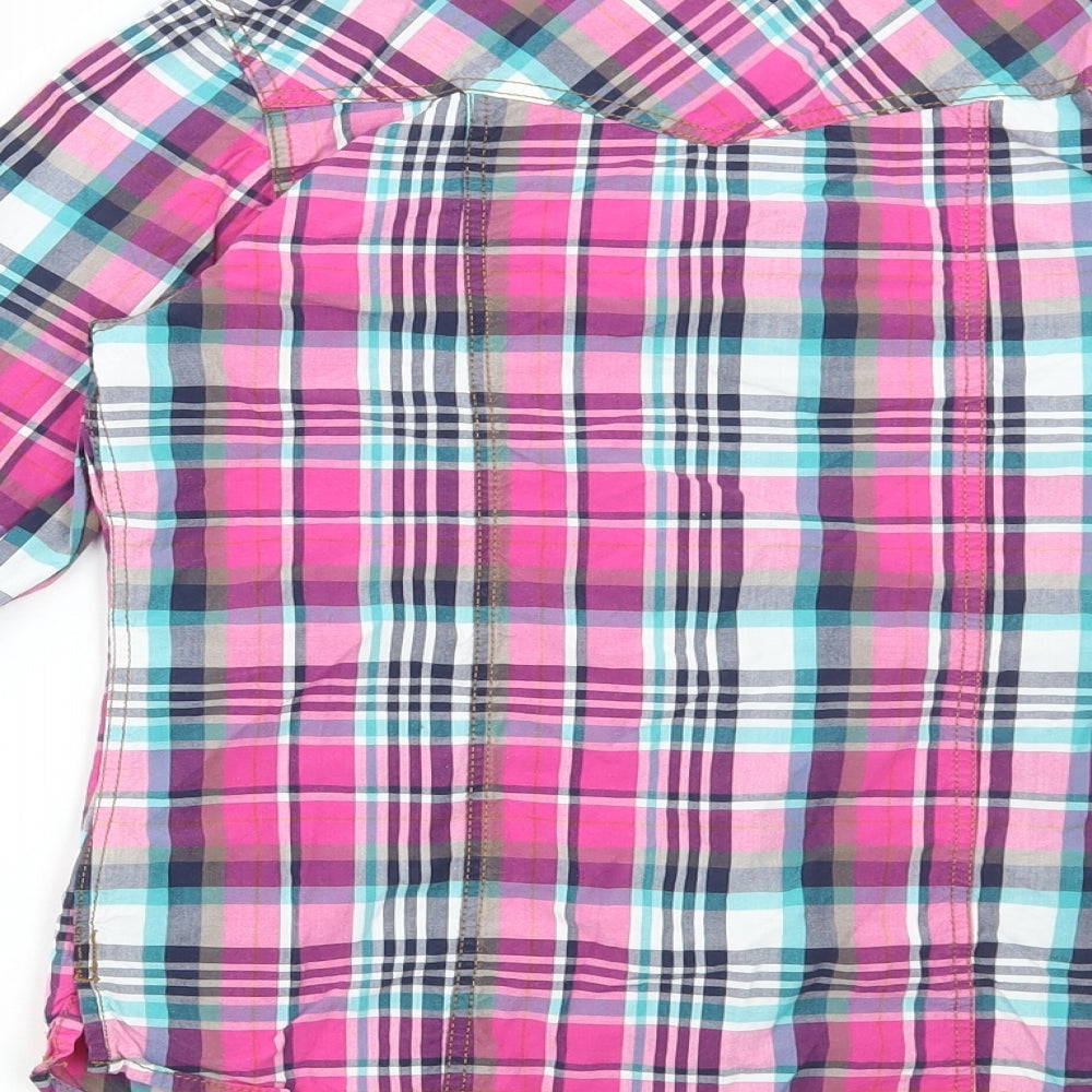 NEXT Girls Pink Plaid Cotton Basic Button-Up Size 11 Years Collared Snap