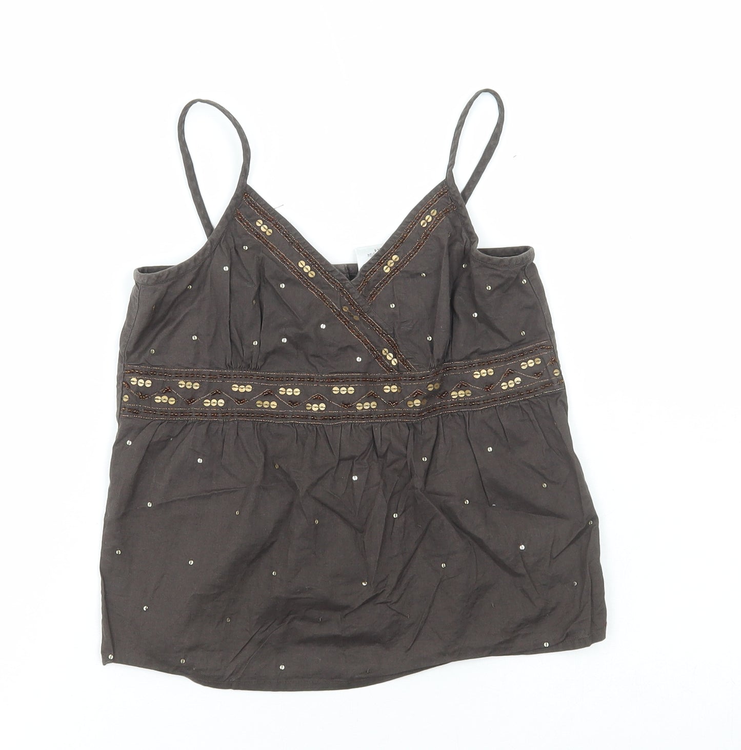 NEXT Girls Brown Cotton Camisole T-Shirt Size 9 Years V-Neck Button
