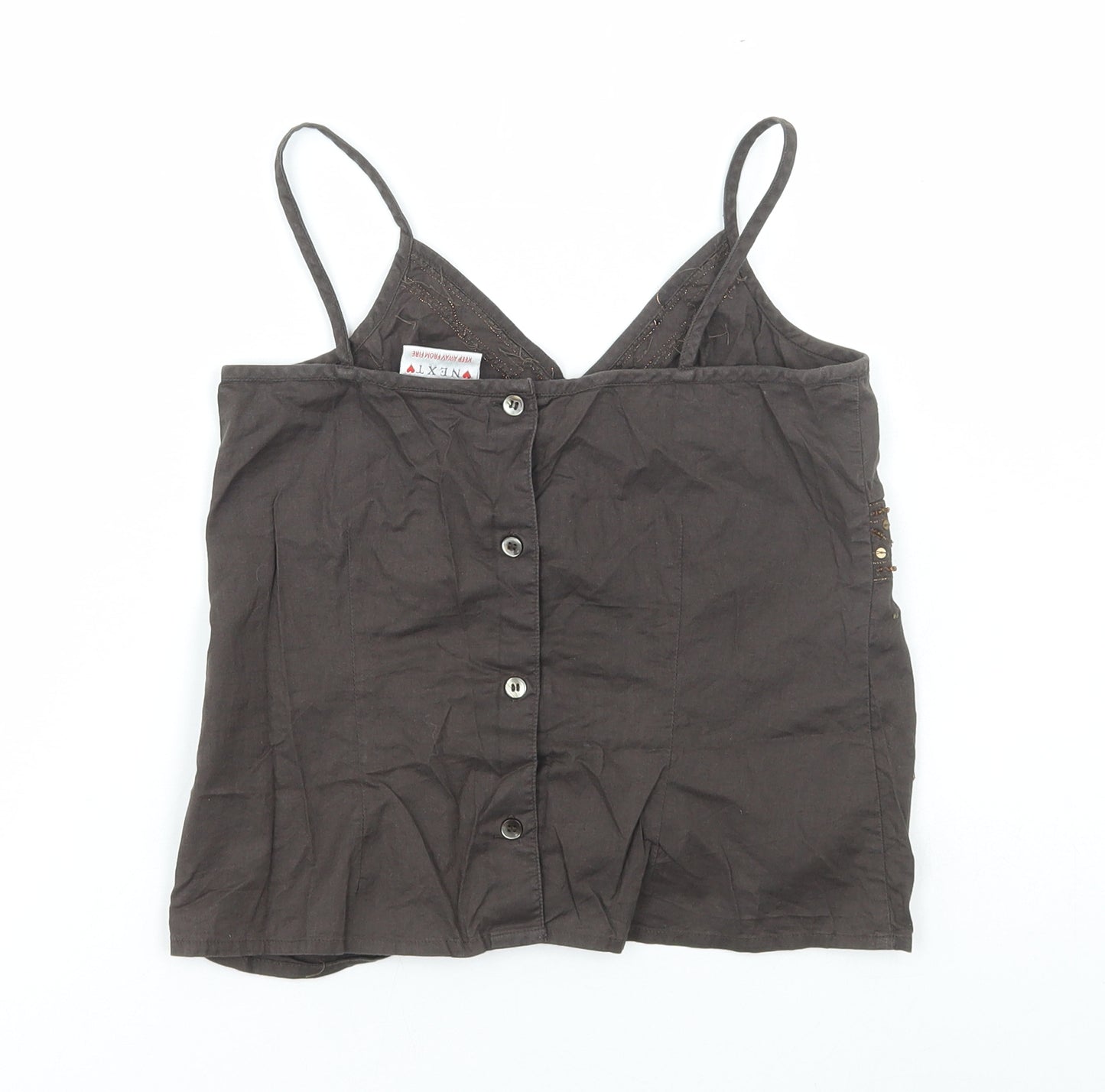 NEXT Girls Brown Cotton Camisole T-Shirt Size 9 Years V-Neck Button
