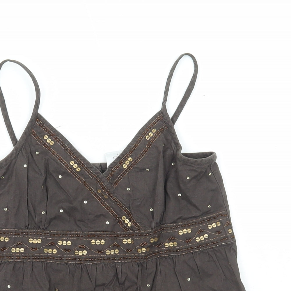 NEXT Girls Brown Cotton Camisole T-Shirt Size 9 Years V-Neck Button