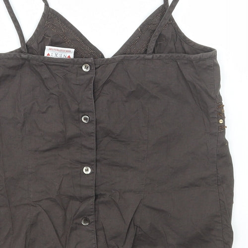 NEXT Girls Brown Cotton Camisole T-Shirt Size 9 Years V-Neck Button