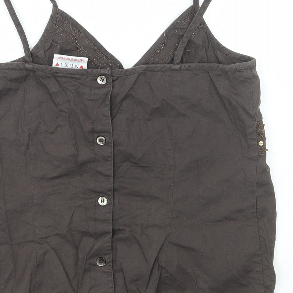 NEXT Girls Brown Cotton Camisole T-Shirt Size 9 Years V-Neck Button