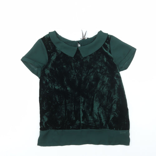 NEXT Girls Green Viscose Basic Blouse Size 9 Years Collared Button
