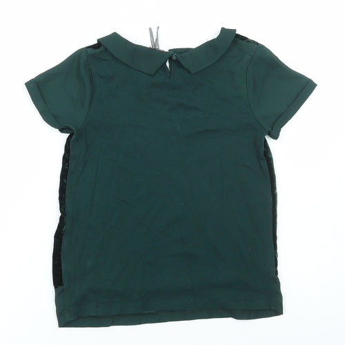 NEXT Girls Green Viscose Basic Blouse Size 9 Years Collared Button