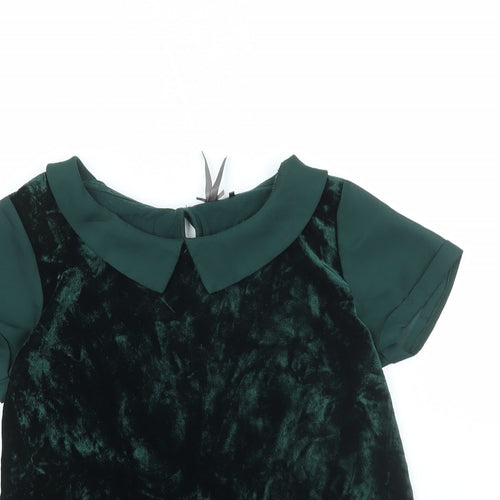 NEXT Girls Green Viscose Basic Blouse Size 9 Years Collared Button
