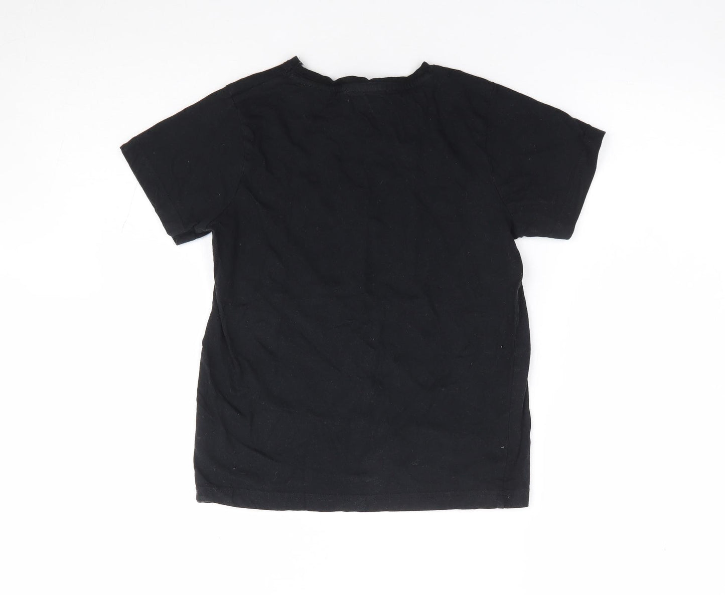 Primark Boys Black Cotton Basic T-Shirt Size 8-9 Years Crew Neck Pullover - Football