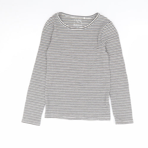 NEXT Girls Black Striped Cotton Jersey T-Shirt Size 9 Years Round Neck Pullover